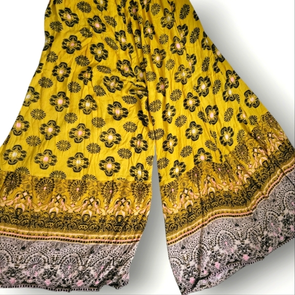 Free People Maribelle Cut-Out Jumpsuit Size Medium Yellow Bohemian Paisley - Picture 9 of 12